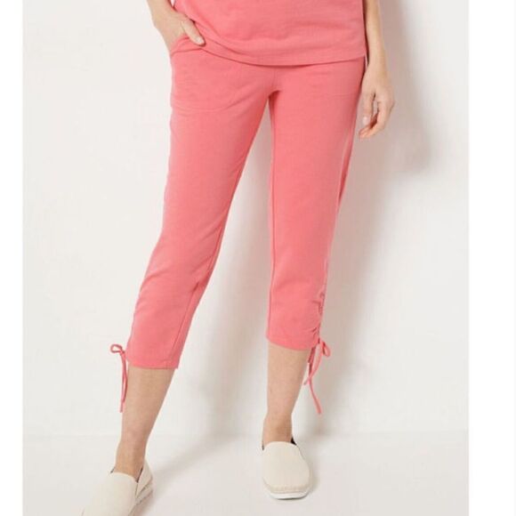 Sport Savvy French Terry crop Pants Coral Sz Large New - Picture 1 of 4